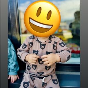 Little One Shop Brown Bear Pattern Pajama Set